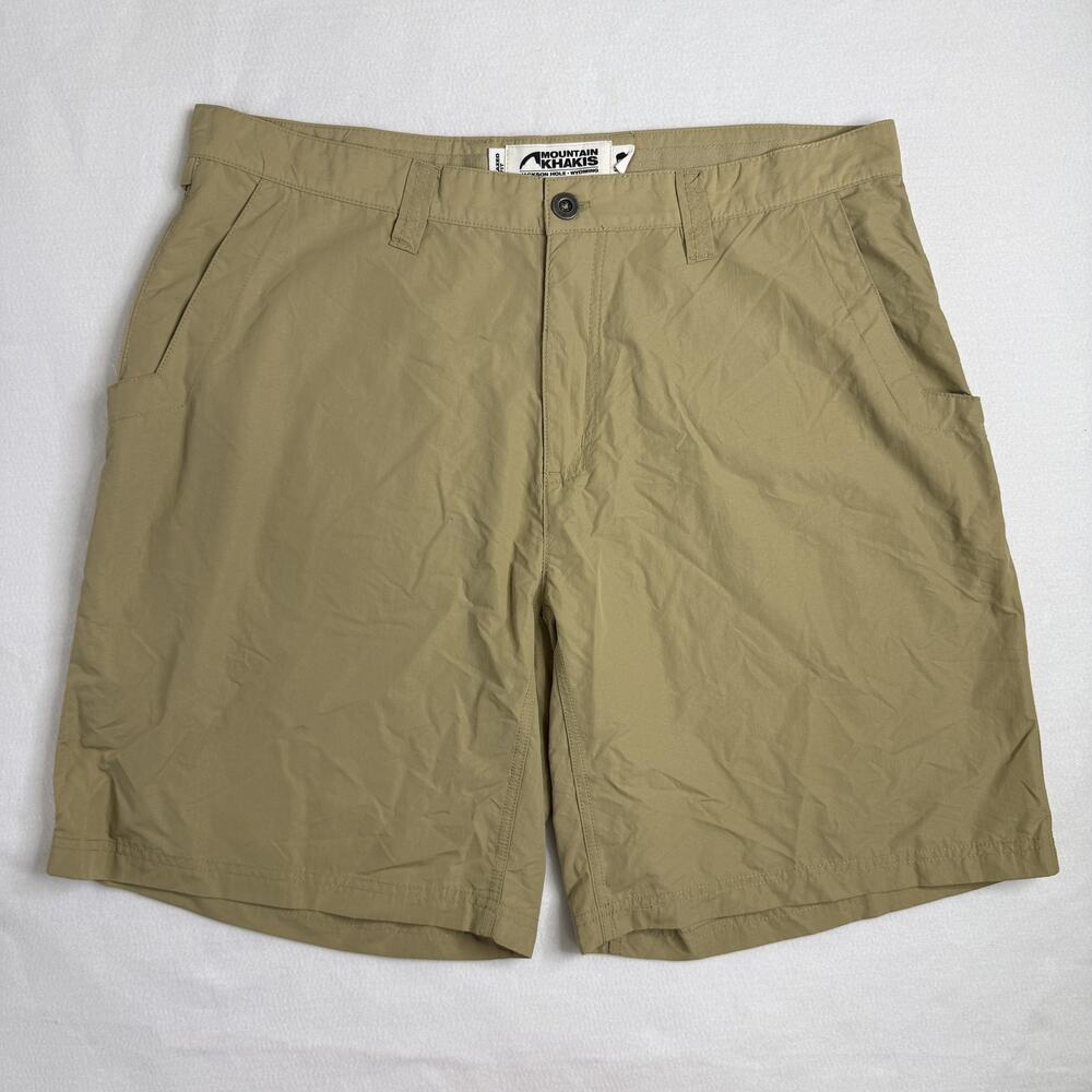 Mountain Khakis Shorts Mens 38 Beige Microfiber Chino Relaxed Fit 9" Outdoor